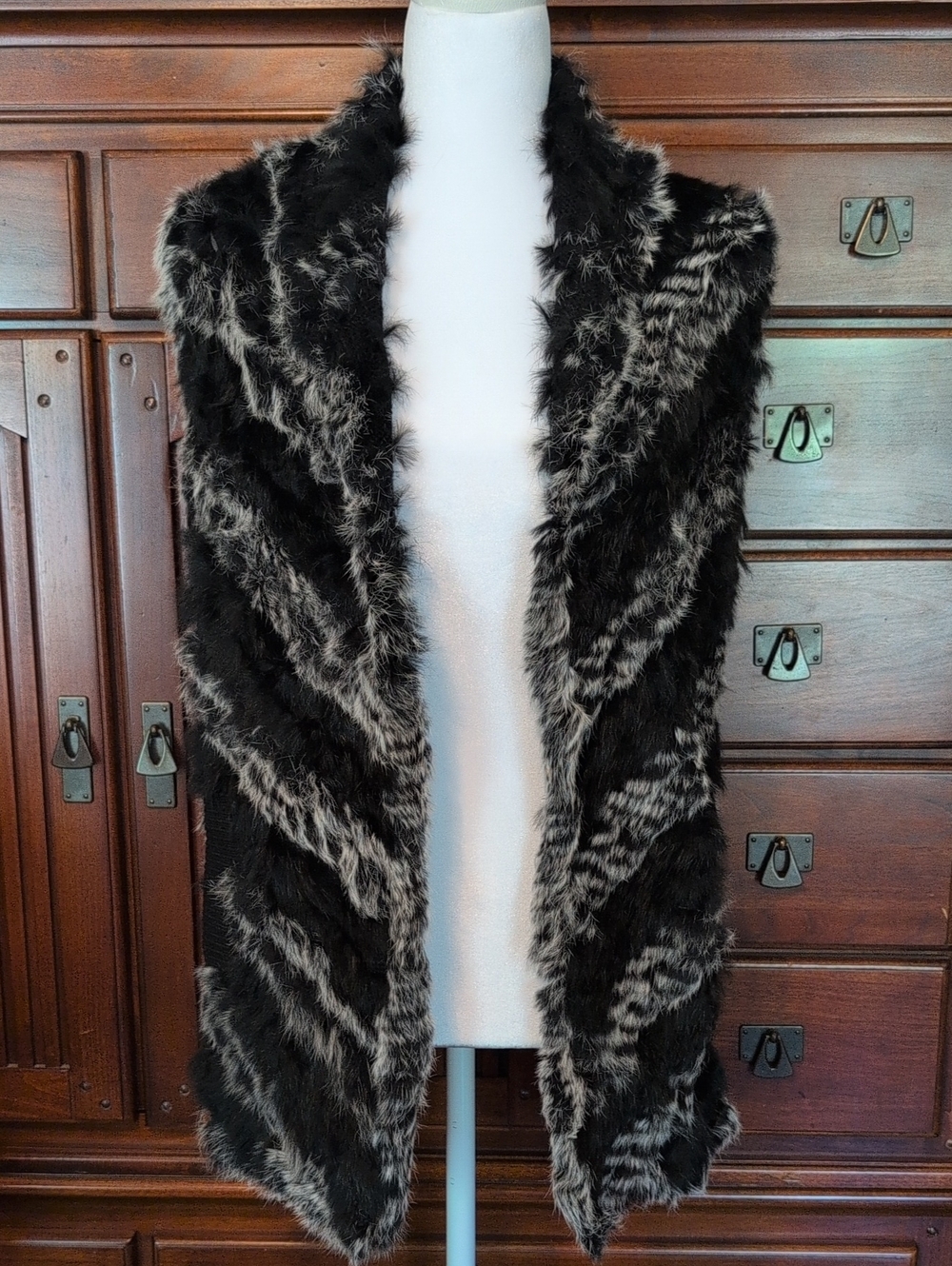 Marc By Marc Jacobs Black and Gray Rabbit Fur Open-Front Vest